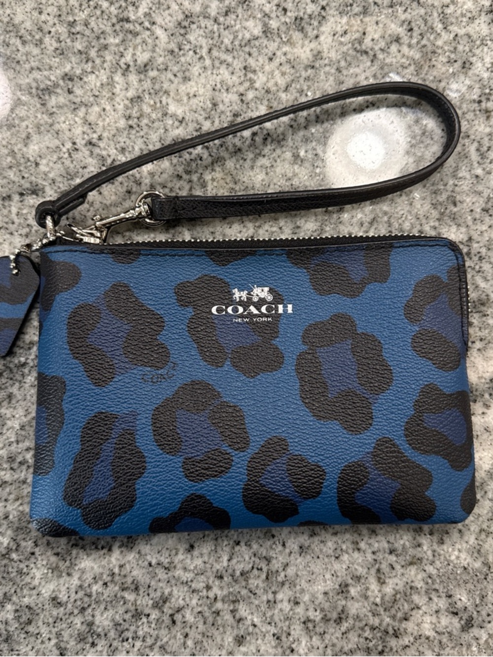 Coach Blue and Black Leopard Print Wristlet